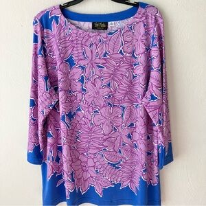 Bob Mackie Botanical Knit Lavender Purple Blue 3/4 Sleeve Top